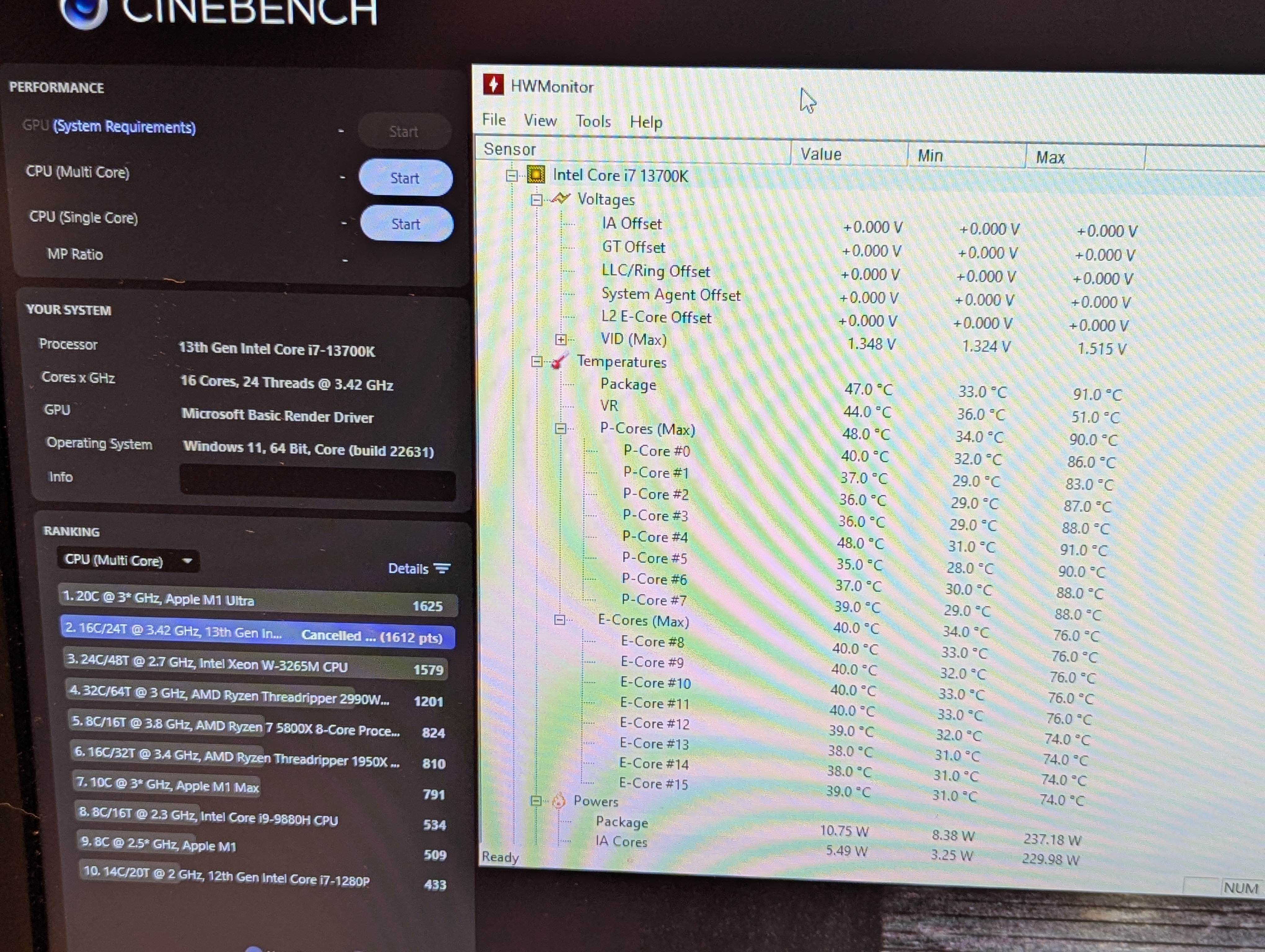 Temperatures and performance after -0.075V undervolt